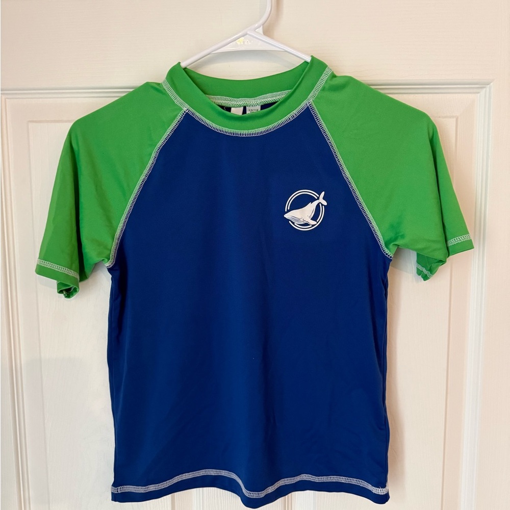Kids Blue & Green Short Sleeve Rash Guard Swim Shirt